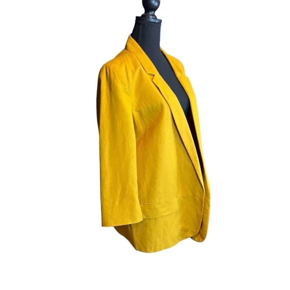 Ann Taylor Factory linen blend mustard 3/4 sleeve blazer, size 16 - Picture 5 of 6